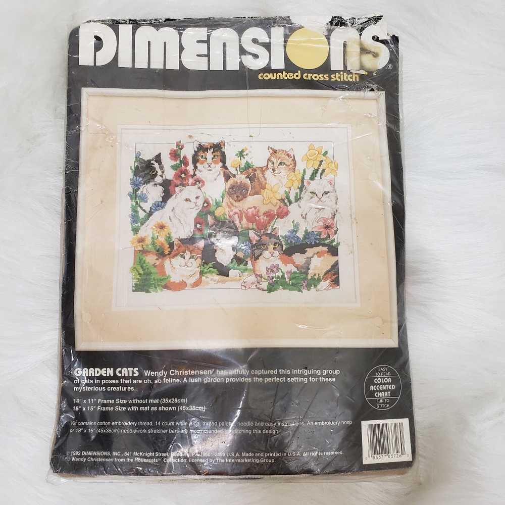 Vintage Dimensions counted cross stitch garden cat